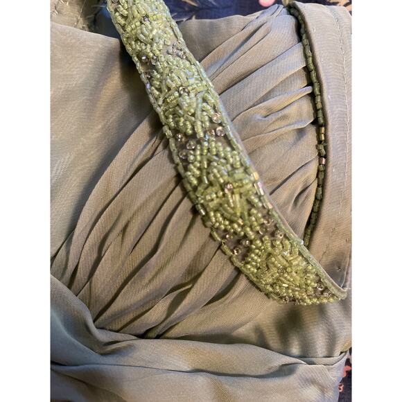 Cameron Blake Two Piece Formal Silk Chiffon Gown Jacket Dress Green Beaded Sz 10 - Picture 10 of 11